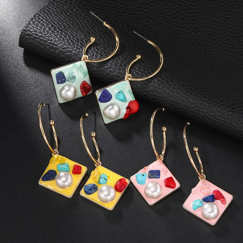 

Temperament Statement Jewelry 2019 New Design Pearl Brincos Resin Earrings For Women Round Geometric Crystal Flower Korean Style Cute Earrings