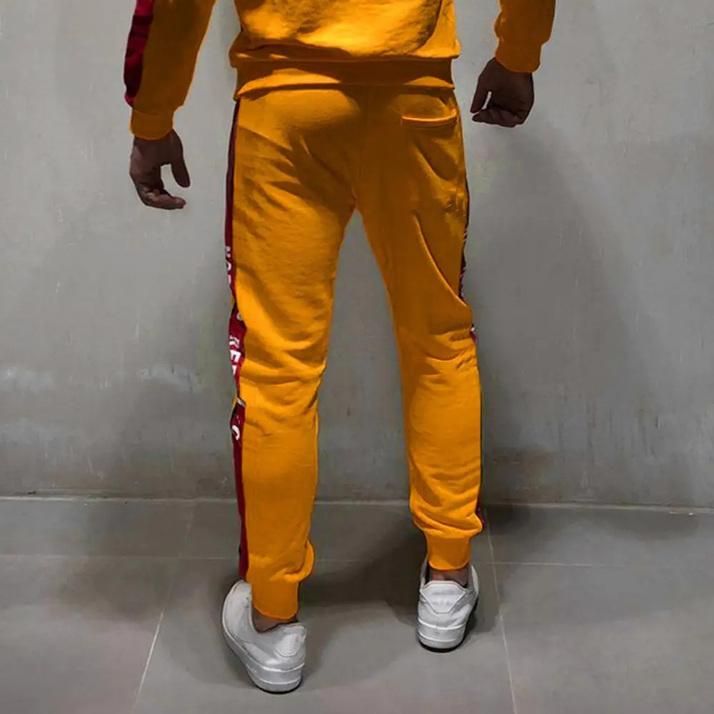 Mens Casual Fitness Patchwork Bodybuilding Pocket Skin Full Length Sport Pants Trouser Straight Leg Slim Fit Loose Casual Jogger