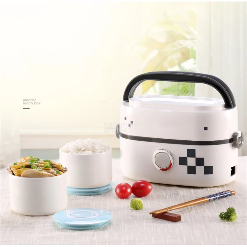 250W 1L Double Ceramic Tank Portable Electric Heating Lunch Box Rice Cooker Food Warm Heater Stewing Soup Cooking Congee Machine