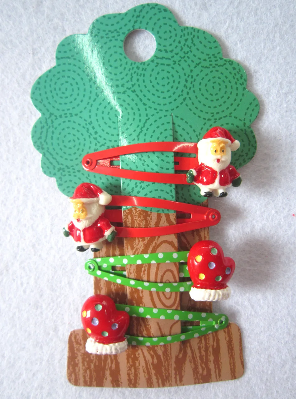 1/4Pcs Girls Hair Accessories Christmas Hairpin Xmas Bow Resin Cartoon BB Clip Santa Claus Barrette Flower Hair Clips for Kids