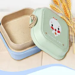 Консервационная коробка для ланча, мультяшная детская коробка для завтрака, пшеничная солома, квадратная мультяшная двойная коробка для
