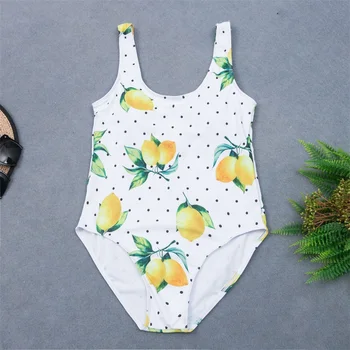 

2020 Vintage Lemon Print One Piece Swimsuit Sexy Polka Dot Swimwear Women Monokini Yellow Bathing Suits Plus Size Bodysuit