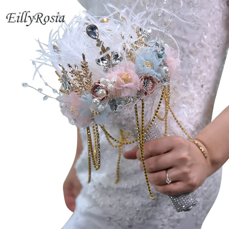 Свадебный букет EillyRosia в виде перьев искусственные цветы кристаллы жемчужины
