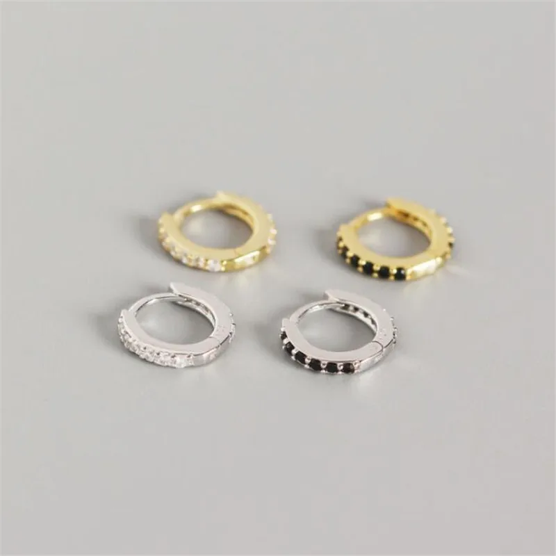 

925 Sterling Silver Mini Black and White CZ Small Round Stud Earrings for Women