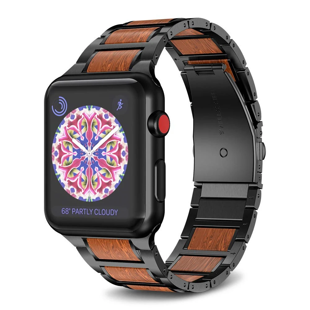 Подходит для Apple Watch 5 ремешок 44 мм 40 мм нержавеющая сталь натуральный деревянный красный сандаловое дерево ремешок для iwatch 4 3 2 браслет