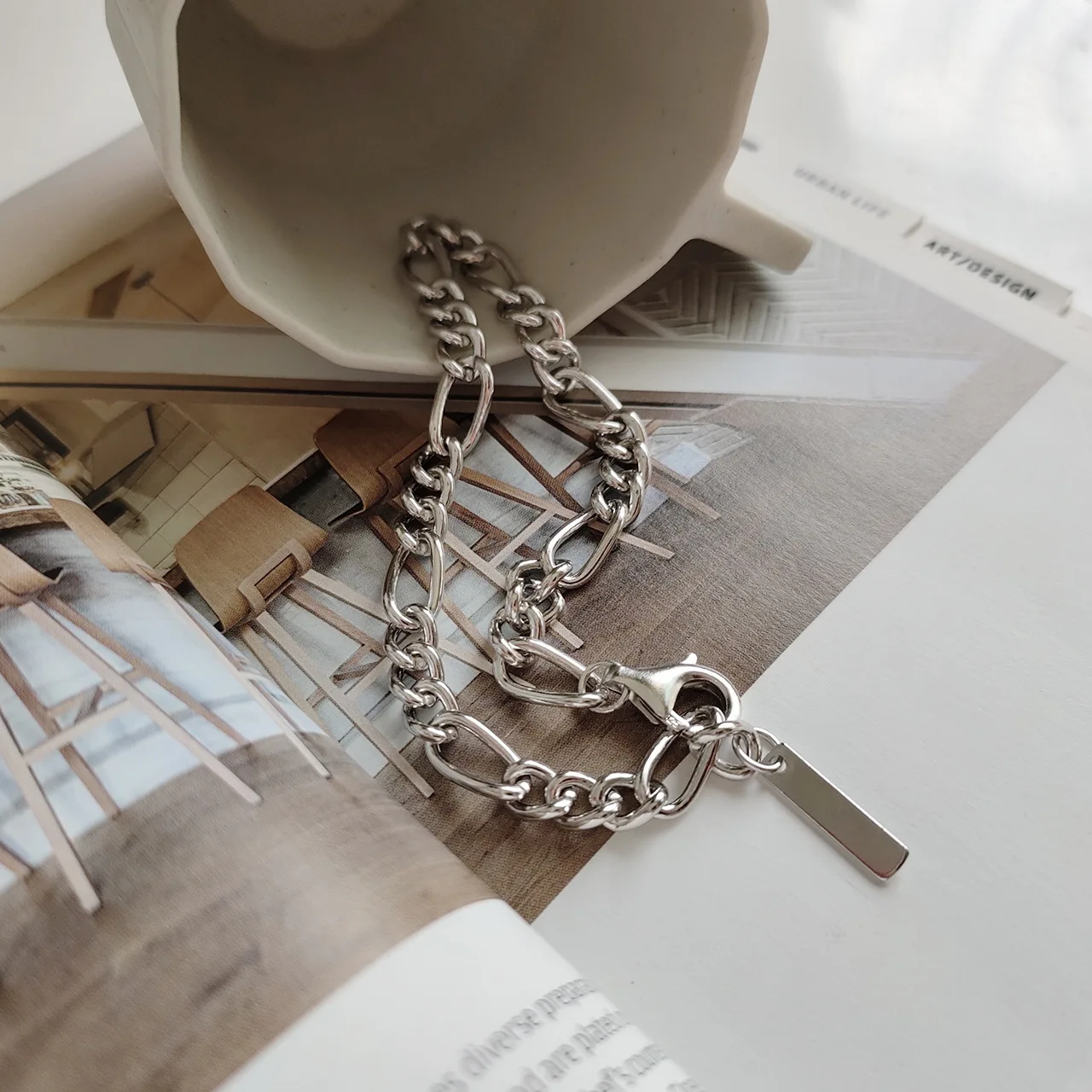 

South Korea Korean-style Customizable 925 Fine Silver Bracelet Silver Industrial 140 Picture Chain Bracelets Buckle Bracelets Ha