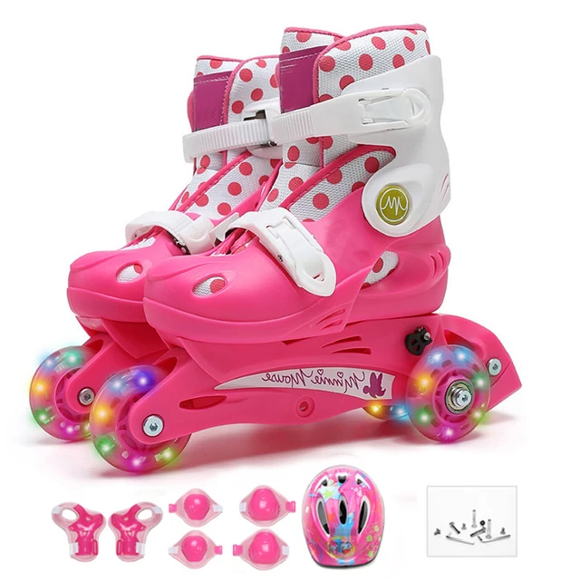 US $57.95 Kids Children Lovely Stable Balance Slalom Parallel Flashing Ice Skate Roller Shoes Shift to Inline