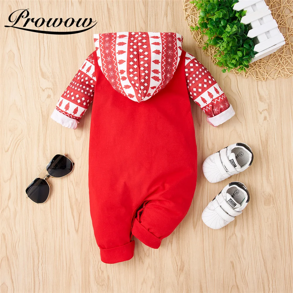 Prowow My First Christmas Clothes For Baby Girls Overalls Festival Newborn Jumpsuits Patchwork Kids Baby Girls Hooded Clothes Baby Bodysuits classic