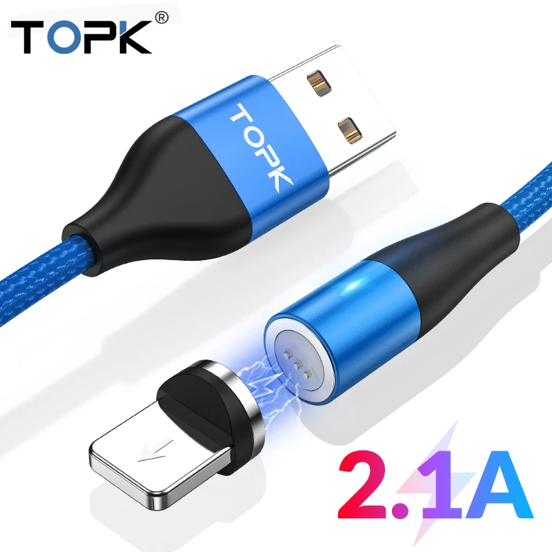 TOPK AM60 3rd Generation LED Magnetic Cable for iPhone 11 Pro Max Xs X 8 7 6 5s Plus USB Data Charging USB Cable
