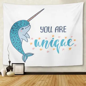 

You are Unique Handwritten Inspirational Modern Phrase Narwhal Tapestry Wall Hanging for Living Room Bedroom Dorm 50x60 inches