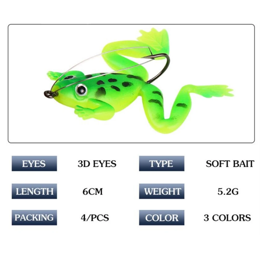 4pcs/bag 5.2g/6cm Soft Rubber Frog Lure Artificial Topwater Frog