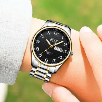 

Fashion Double Calendar Digital Waterproof Stainless Steel Belt Digital Scale Luminous Quartz Watch for Men