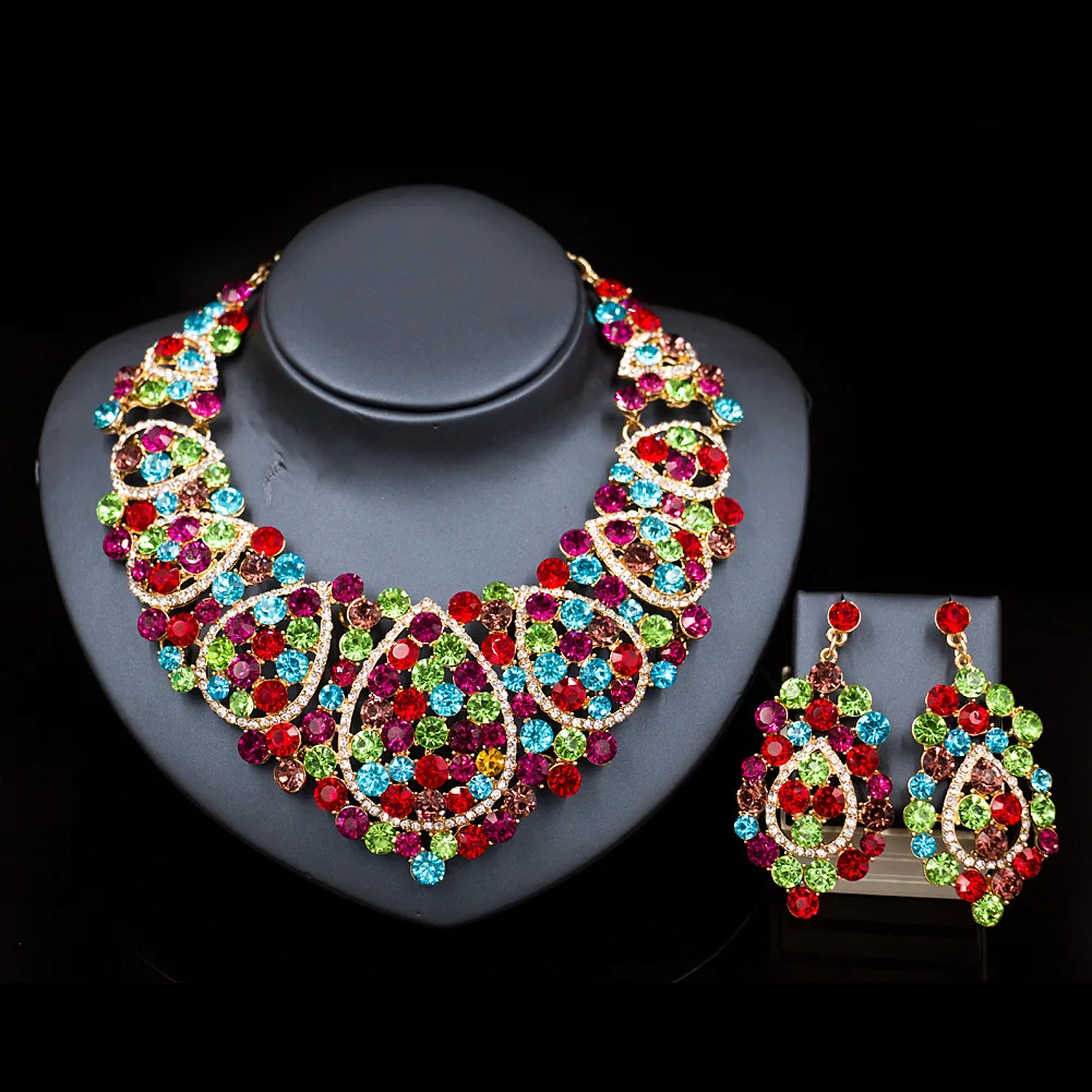 

New Fashion Wedding jewelry Sets Full Austrian Crystal Necklace Earrings Sets For Women Bridal & Party Jewelry Sets JS13