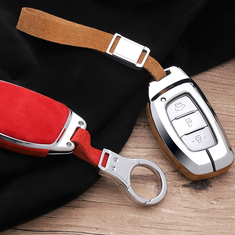

Suede Leather Zinc alloy Remote Car Key Case Cover For Hyundai IX25 IX35 I20 I30 I40 hb20 Santa Fe Creta Solaris 2017 3 Buttons