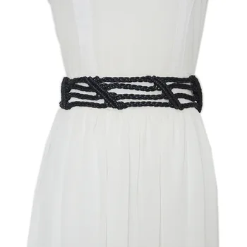 

New Summer Women's Woven Belt Women's Fashion All Over The Diagonal Texture Decorative Waistline with Dress
