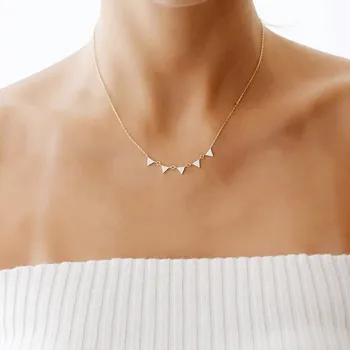 

2019 Fashion Gold color Chain Thin Women Necklaces cz Triangle Punk 925 silver Sweater Chain Short Choker Jewelry Girl Gift