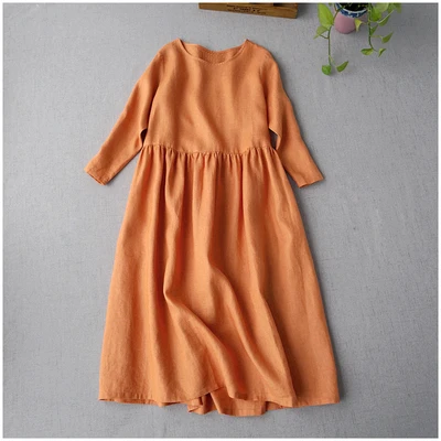 Весенне-летние Новые поступления, женские свободные платья размера плюс Mori для девушек, нежные короткие универсальные удобные льняные платья трапециевидной формы, 2 цвета - Цвет: Оранжевый