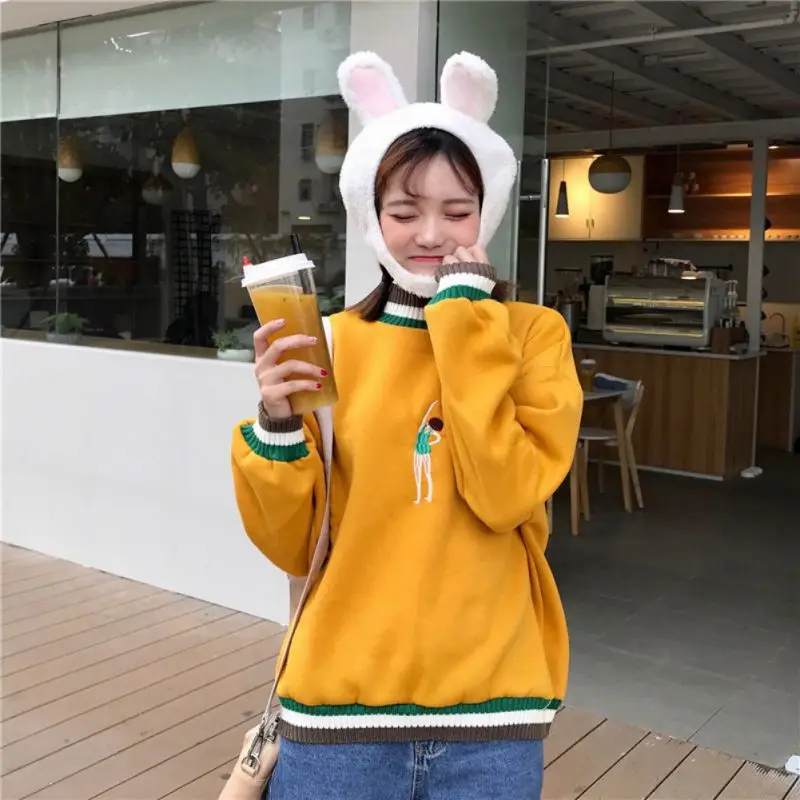  Spring Sweet Cute Sweatshirt Women Fashion Cartoon Print Pullover Lady Loose Casual Sweatshirts 202