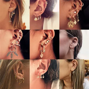 

Luokey Elegant Star Moon Cross Piercing Hoop Earrings For Women Small Beautiful Geometric Rhinestone Earrings Minimalist Jewelry