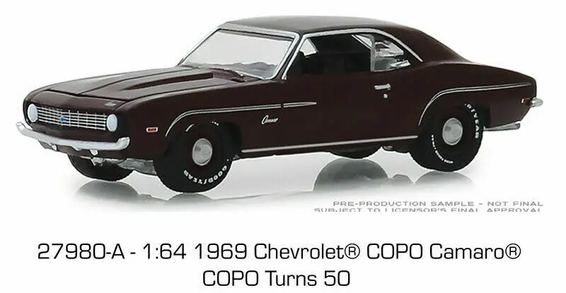 Зеленый свет 1: 64 1969 Chevrolet COPO Camaro 50th Игрушечная машина из сплава игрушки для детей литой модельный автомобиль подарок на день рождения