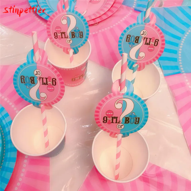 Одноразовая посуда розовый синий мальчик или девочка тарелки чашки