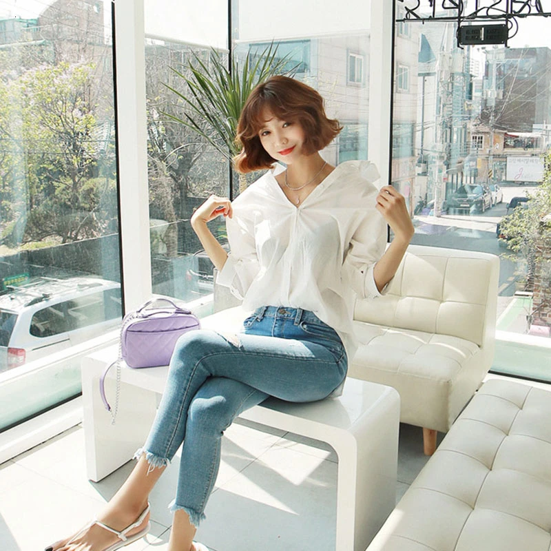 CHICEVER/Корейская Лоскутная кружевная женская рубашка с отворотным воротником и длинными рукавами, большие размеры, асимметричная блуза, Женская мода, новинка