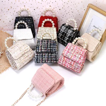 

Women Mini Purses and Handbags Woolen Cross Body Bags for Baby Girl Pearl Hand Bags Kids Shoulder Bag Gift
