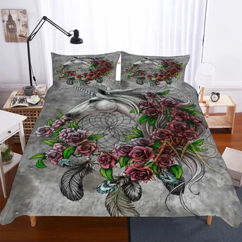 

BEST.WENSD 2019 unicorn beding bed set Microfiber Fabric gray duvet sets kids size rose unicorn bedding sets doudou cover bed