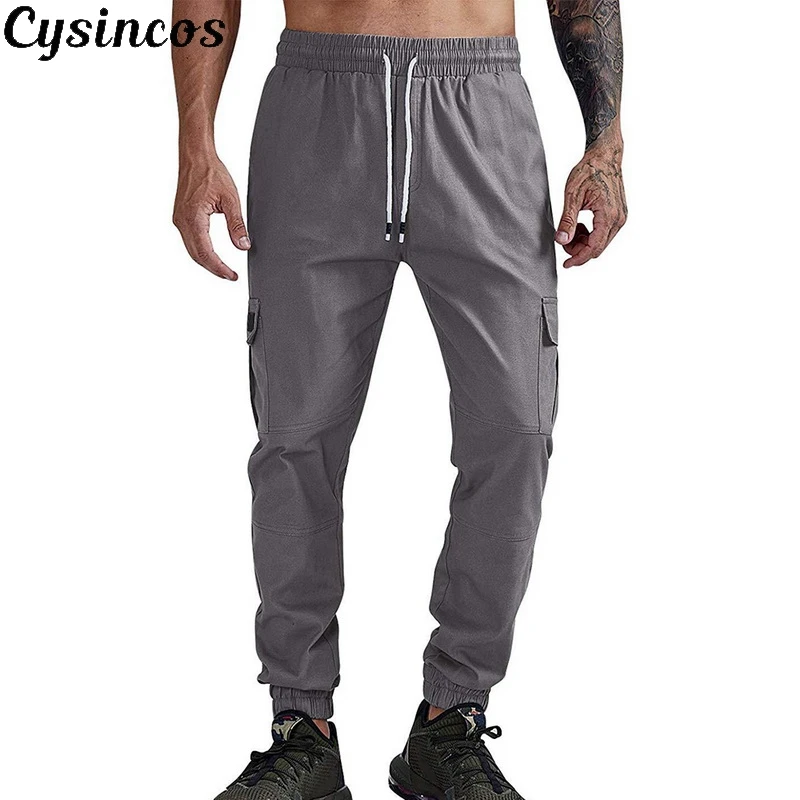 CYSINCOS, осенние мужские штаны, хип-хоп, шаровары, джоггеры, новинка, мужские брюки, мужские одноцветные брюки-карго, обтягивающие, спортивные штаны