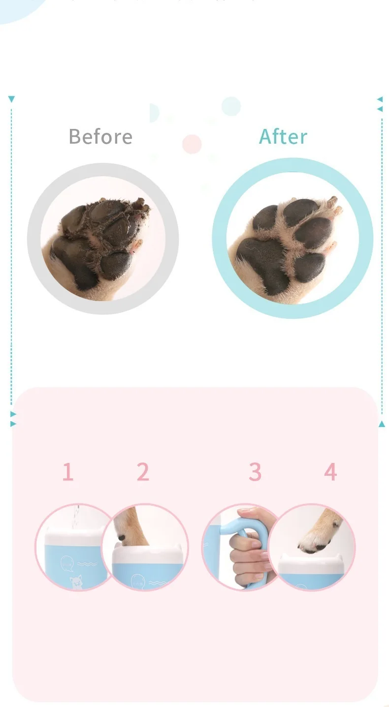 Benepaw портативная мойка для ног для собак, быстро Очищающая грязные собачьи лапы, удобные силиконовые принадлежности для чистки домашних животных, розовый/синий