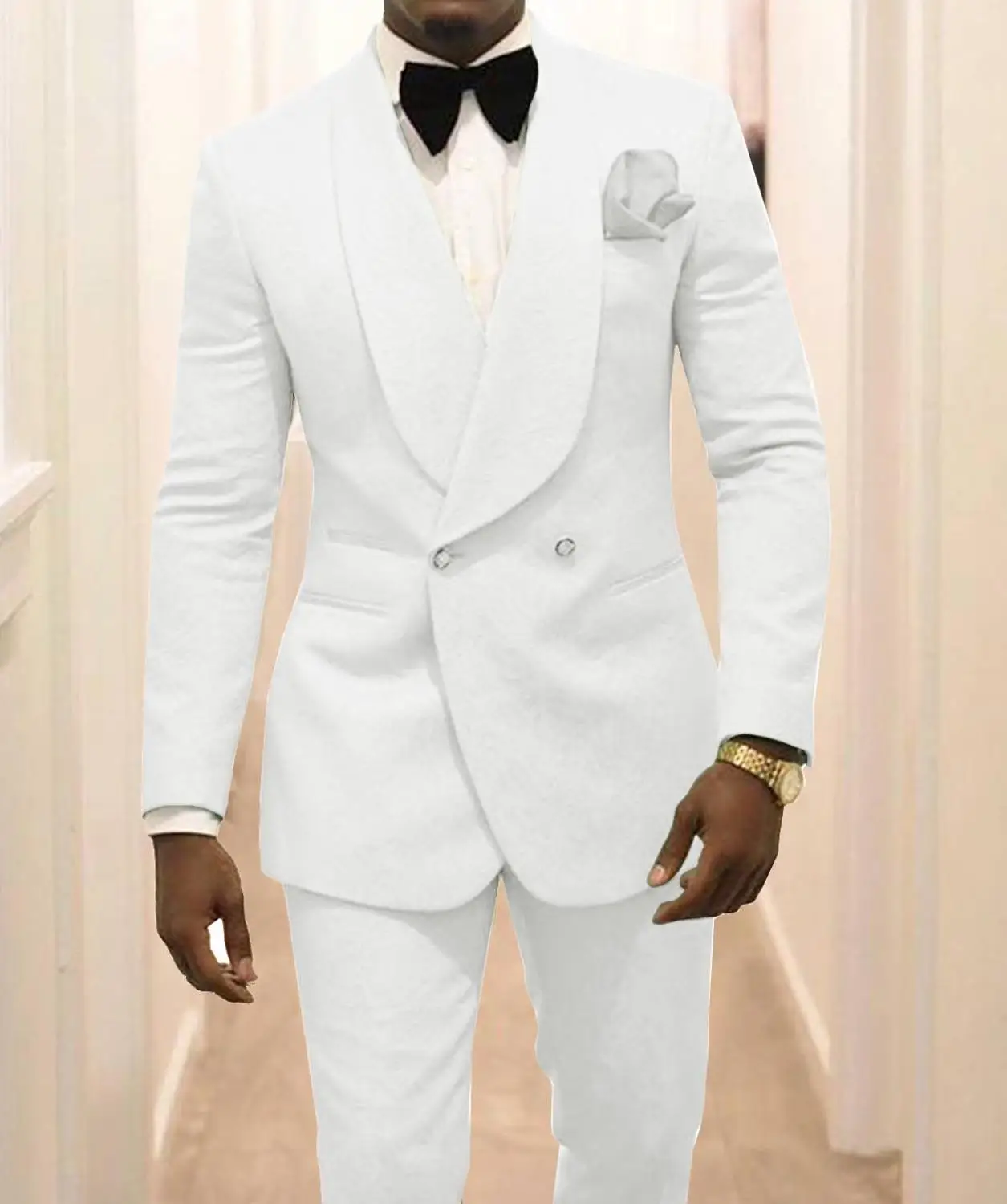 Custom Made Groomsmen White Pattern Groom Tuxedos Shawl Lapel Men Suits 2 Pieces Wedding Best Man ( Jacket+Pants+Tie ) C922 Custom Made Groomsmen White Pattern Groom Tuxedos Shawl Lapel Men Suits 2 Pieces Wedding Best Man ( Jacket+Pants+Tie ) C922