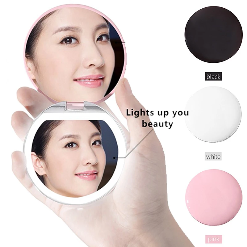 

Luminous Mini Portable LED Makeup Mirror With Lamp To Repair Round Small Mirror Makup Lens