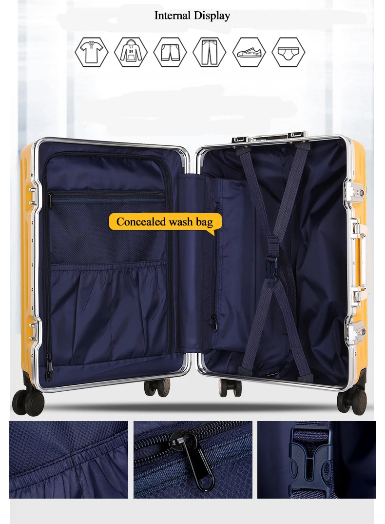 New Aluminium alloy Drawbar Luggage Hardside Rolling Trolley Luggage Suitcase 20'' Carry on Luggage 22''24''26'' Checked Luggage