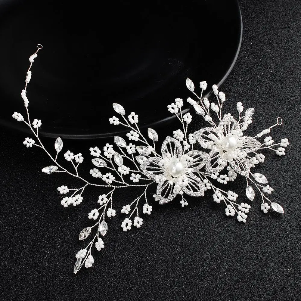 

Pearl Flowers Hair Headwear Wedding Girl Tiara Floral Hair Headdress Hair Ornaments Bridal Accessories TS123