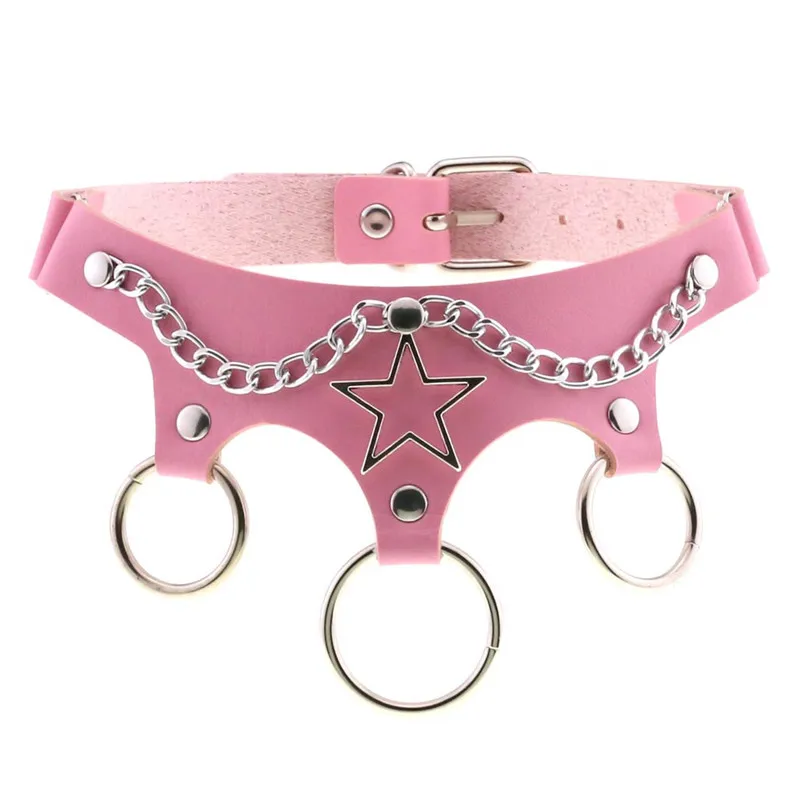 Goth Pink PU Leather Necklaces for Women Rivet Spike Collar Chain Charm Neck Strap Gothic Girls Choker Sexy Cosplay Punk Collar
