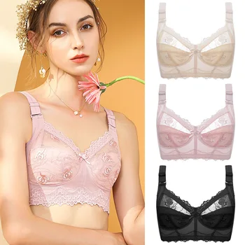 

New Lace Super Slim Bra Without Steel Ring Underwear Feminine Adjustable Big Chest Shows Small Gathered Bra Sostenes De Mujer