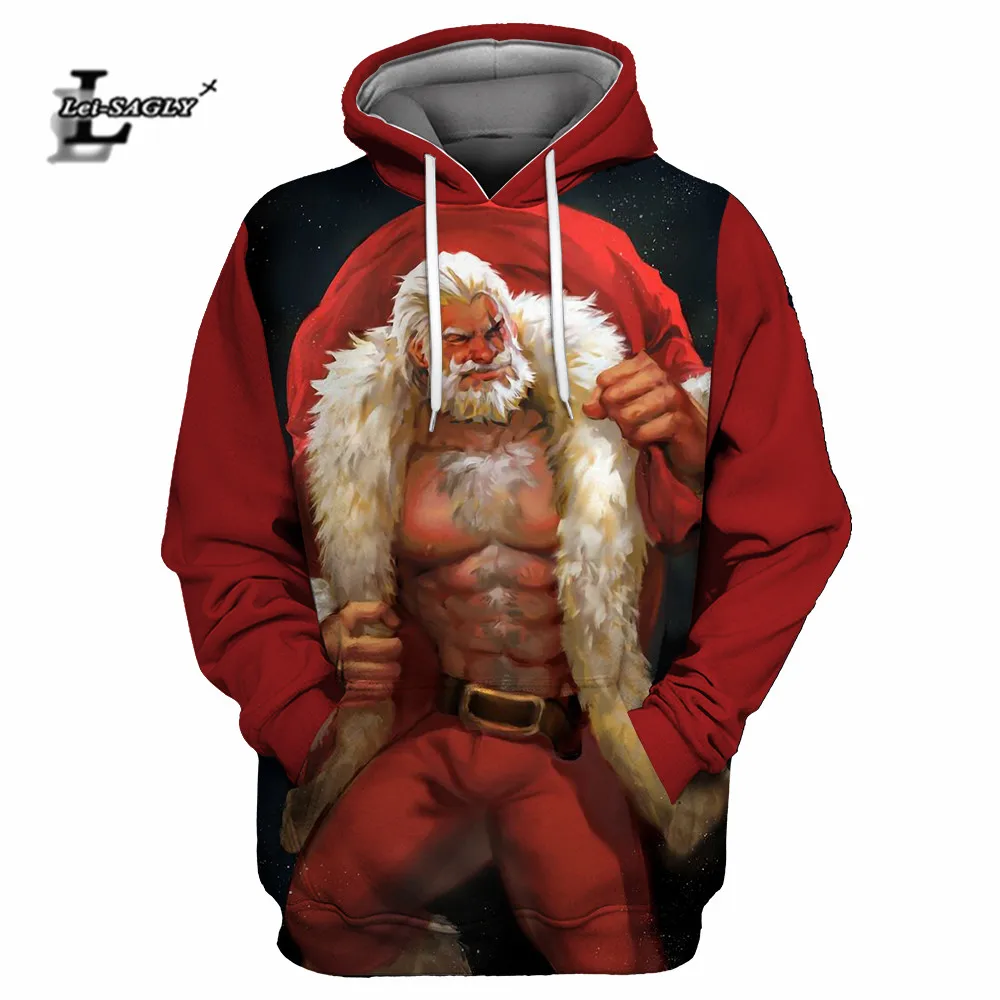 Lei-SAGLY Merry Christmas Осень Женские повседневные хипстерские толстовки Толстовка Девушка 3D Kawaii Прекрасный Санта Клаус негабаритных худи