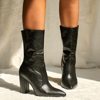 

Korean style womens fashion natural leather boots sexy high heels shoes punk motorcycle boot black point toe botas mujer zapatos