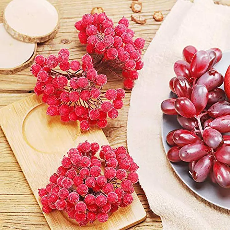 40pcs Christmas Foam Mini Artificial Berry Vivid Red Holly Berry Fake Frosted Fruit Decor Table Household Decoration