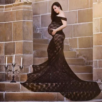 

Black Lace Maternity Photography Props Pregnant Dress For Photo Shoot Maternity Clothes Long Lace Dress Pregnancy Clothing