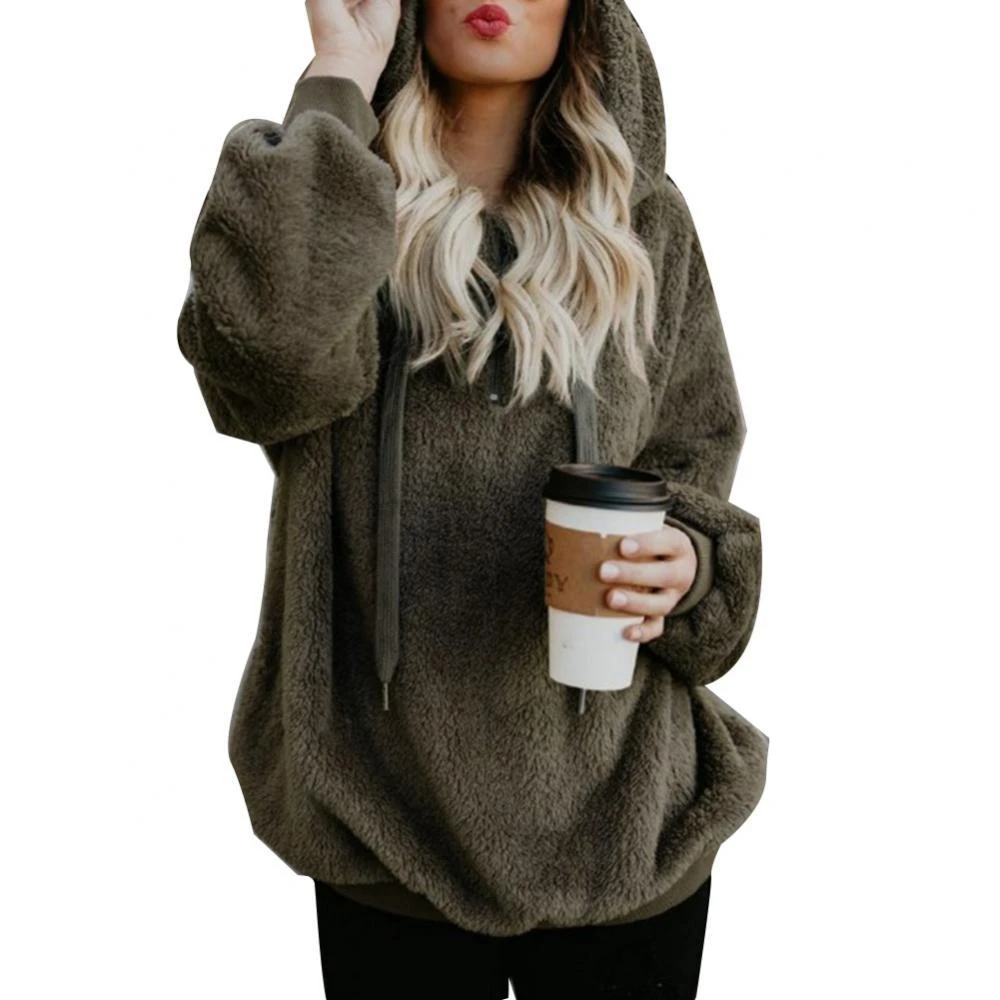 60%HOT Plus Size Winter Solid Color 1/4 Zip Up Fluffy Hoodies Women Hooded Sweatshirt white hoodie women