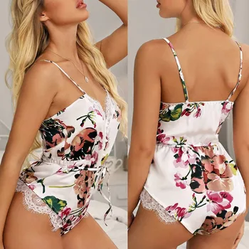 

Sexy Onesie Women Lace Lingerie Silk Underwear Sleepwear Jumpsuit Sleepwear Underwear Pajamas Satin Bodysuit Onesies For Adults