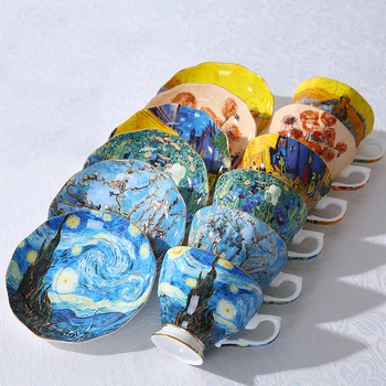 

Van Gogh Art Painting Coffee Mugs The Starry Night, Sunflowers, The Sower, Irises Saint-Remy Coffee tea cups Tea Cup Saucer Set
