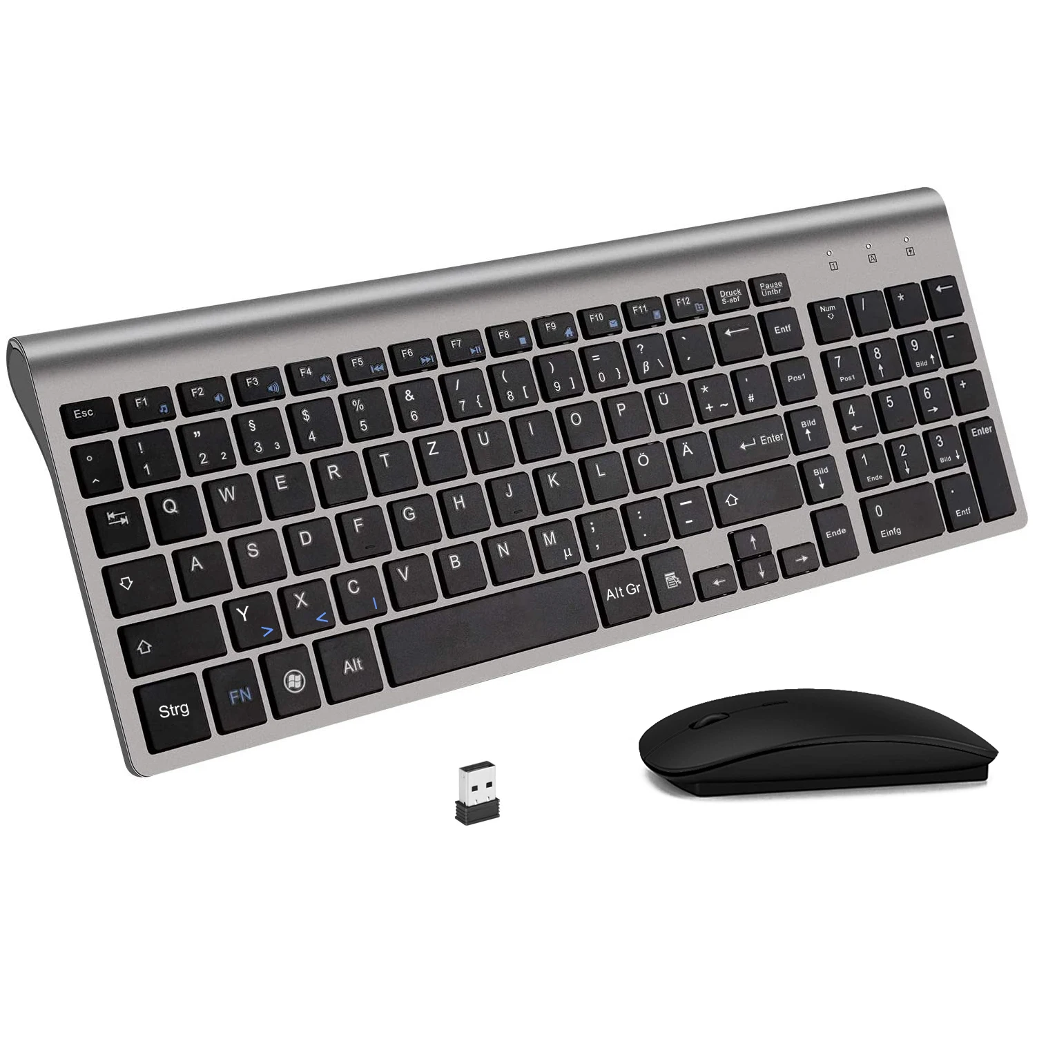 Qwertz-teclado e Mouse Ultra Slim Alemão sem Fio 2.4g Silencioso Compact Scissor Key para Computador Desktop tv Box Casa e Escritório