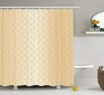 

Beige Shower Curtain Linked Circle and Diamond Shape Motifs Geometric Abstract Contemporary Pattern Fabric Bathroom Decor Set