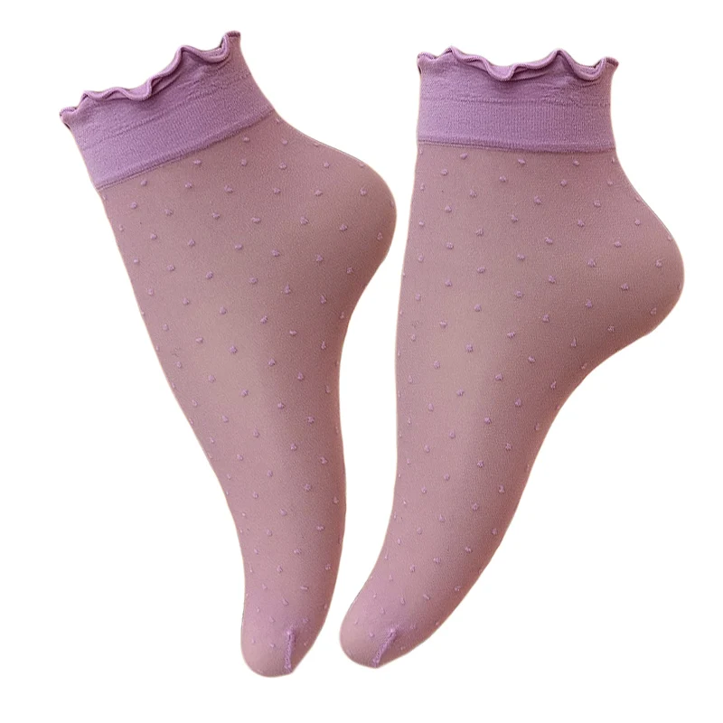 purple-3pairs Летние женские Носки ярких цветов, шелковые носки в горошек, прозрачные сетчатые прозрачные носки, женские носки Sokken Vrouwen - Цвет: purple-3pairs