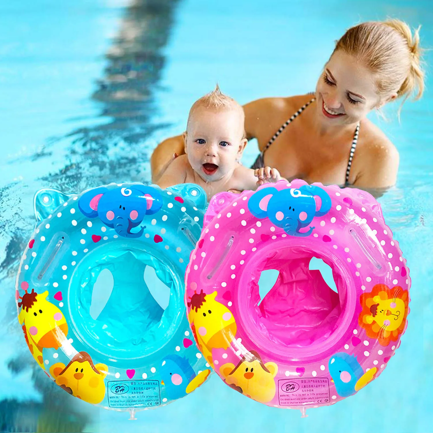 Anillos de piscina para bebé, asiento flotador inflable bonito, Círculo de natación con doble Mango para bebé, piscina tina de baño