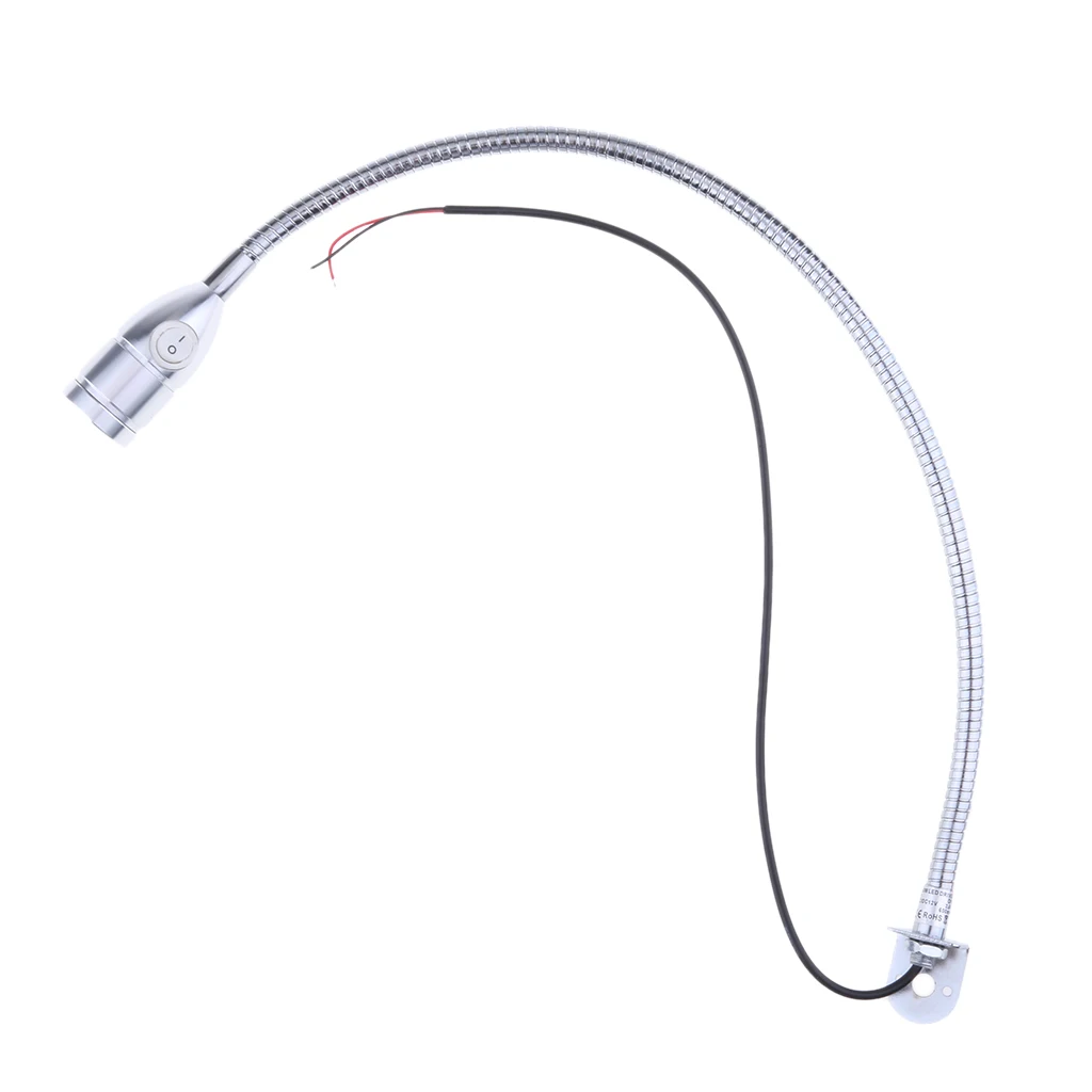 Boats RV Reading Lamp, LED Bed Lights Wall-Mounted Beside Lamps Wired Sconce Lamp, 12V / 3W / 6000K, Gooseneck Length 50cm