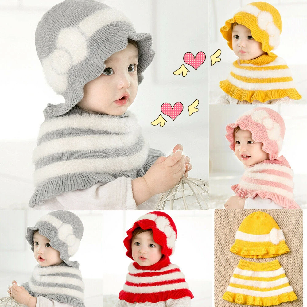 Милая зимняя вязаная шапка для маленьких девочек и мальчиков, вязаная шапка+ шарф