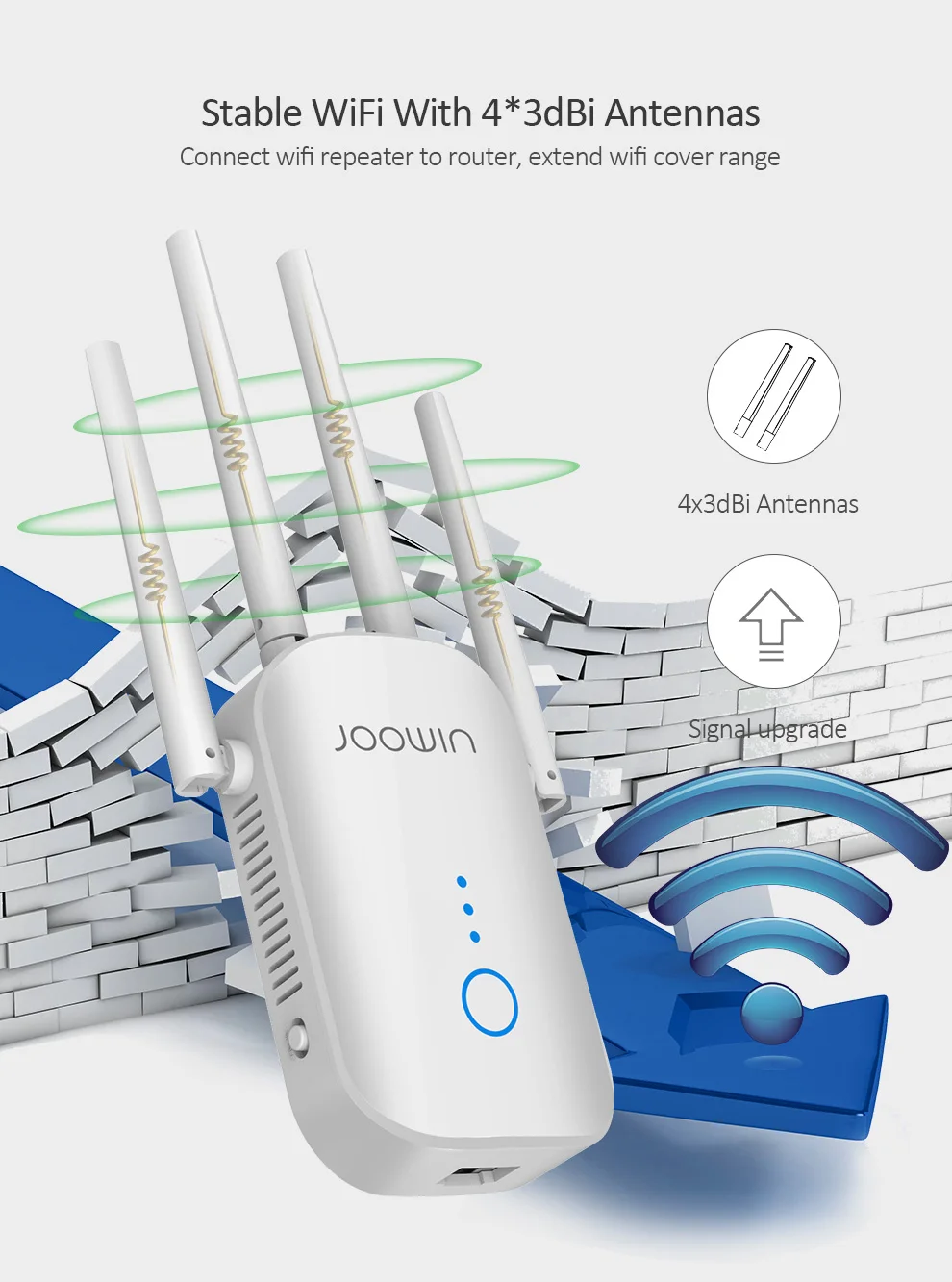 Joowin repetidor Wifi de alta velocidad 1200Mbps banda Dual extensor inal mbrico de 2 4G y 5 8G Uso De Antenas 4x3 dBi JW WR758AC de se al larga